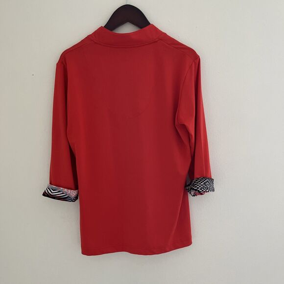 SPORT HALEY Mock Neck Half Sleeve Rhinestone Detailed Polo, Blood Orange- Small - Picture 9 of 9